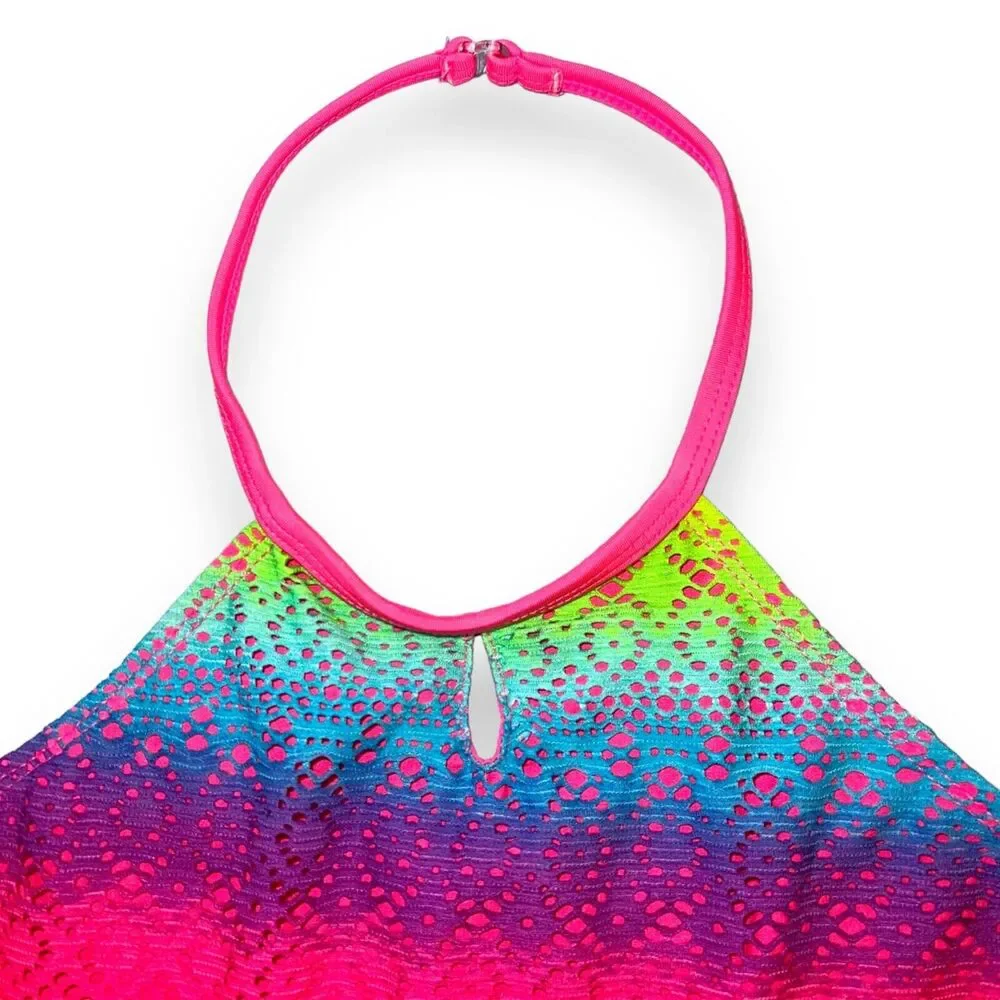 Wonder Nation Girls Swimsuit Two Piece Tankini Tie Dye Crochet Large 10 12